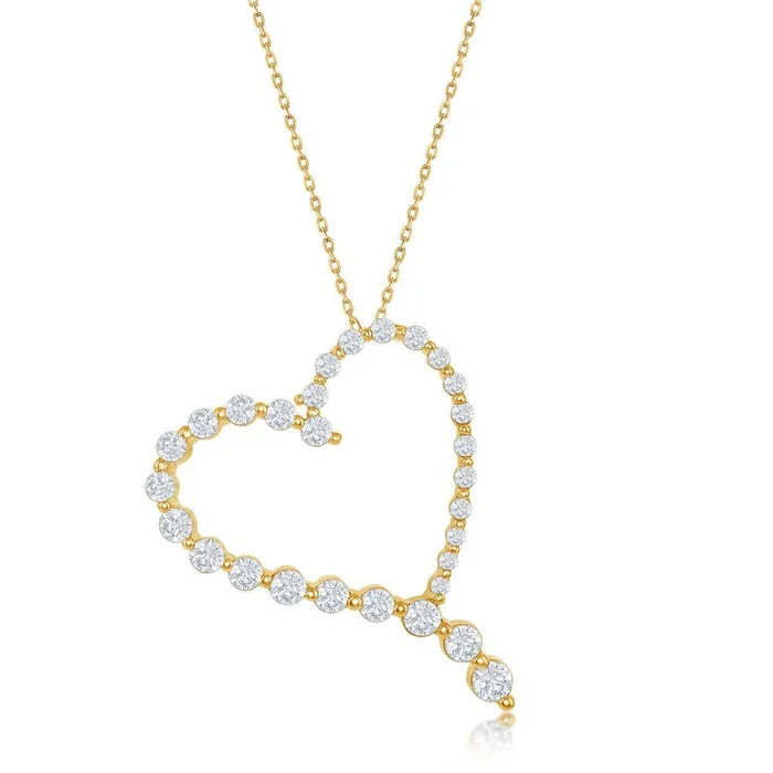 Sterling Silver Roud Graduating CZ Heart Pendant – Gold Plated