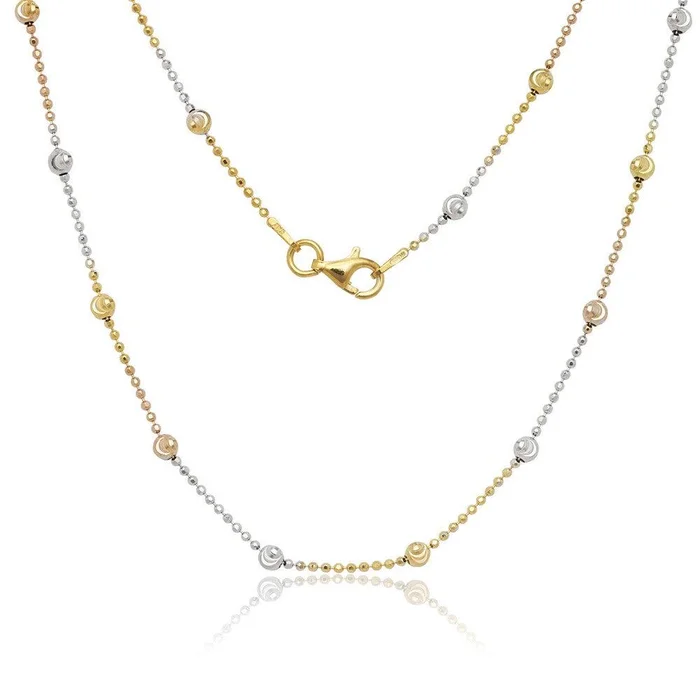 Sterling Silver Tri Color 3.2mm D-C Moon Bead Chain, 20″