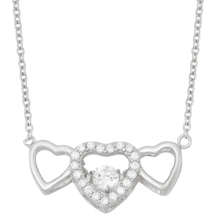 Sterling Silver Triple Open CZ Heart with Center Dancing/Shimmering Necklace