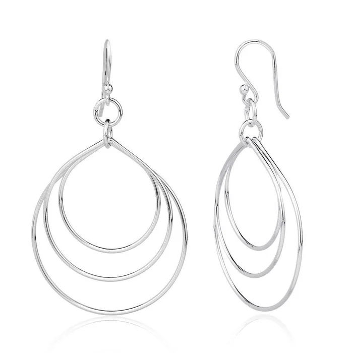 Sterling Silver Triple Open Teardrops Dangling Earrings