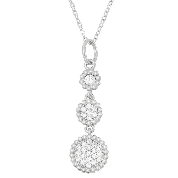 Sterling Silver Triple Round CZ with Beaded Pendant