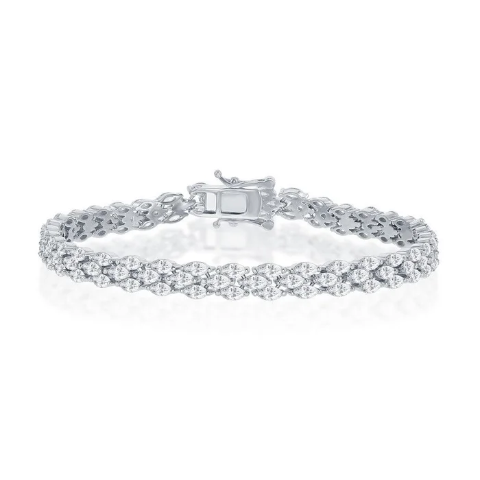 Sterling Silver Triple Row Marquise-Shaped CZ Bracelet, 7.5″