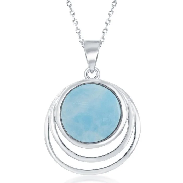 Sterling Silver Triple Wave Design Larimar Pendant
