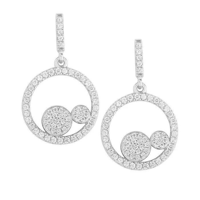 Sterling Silver Two Center CZ Circles Earrings