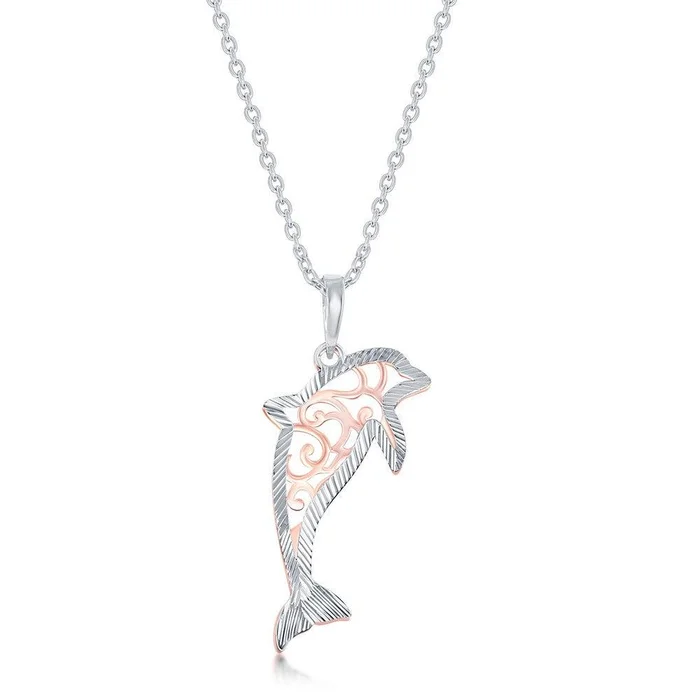 Sterling Silver Two Tone Dolphin Necklace