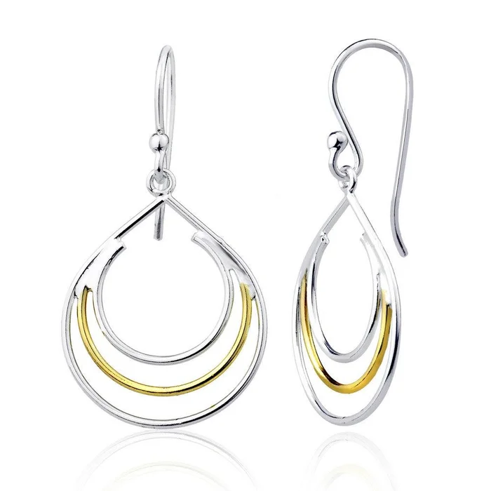 Sterling Silver Two-Tone Triple Wire Circle Earrings