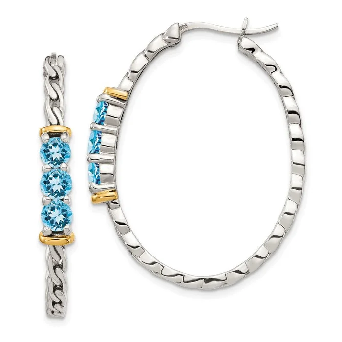 Sterling Silver w/ 14K Accent Light Swiss Blue Topaz Hoop Earrings