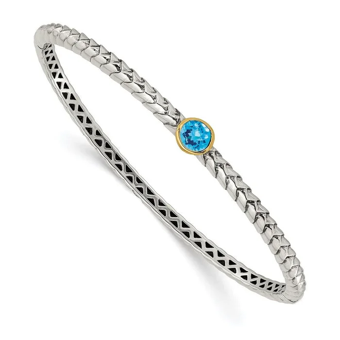Sterling Silver w/14k Blue Topaz Bangle Bracelet