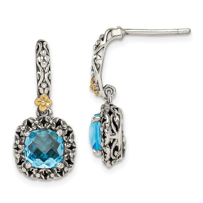 Sterling Silver w/ 14k Polished Blue Topaz Earrings