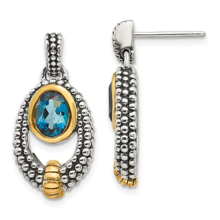 Sterling Silver w/Gold Flash-plating London Blue Topaz Dangle Earrings