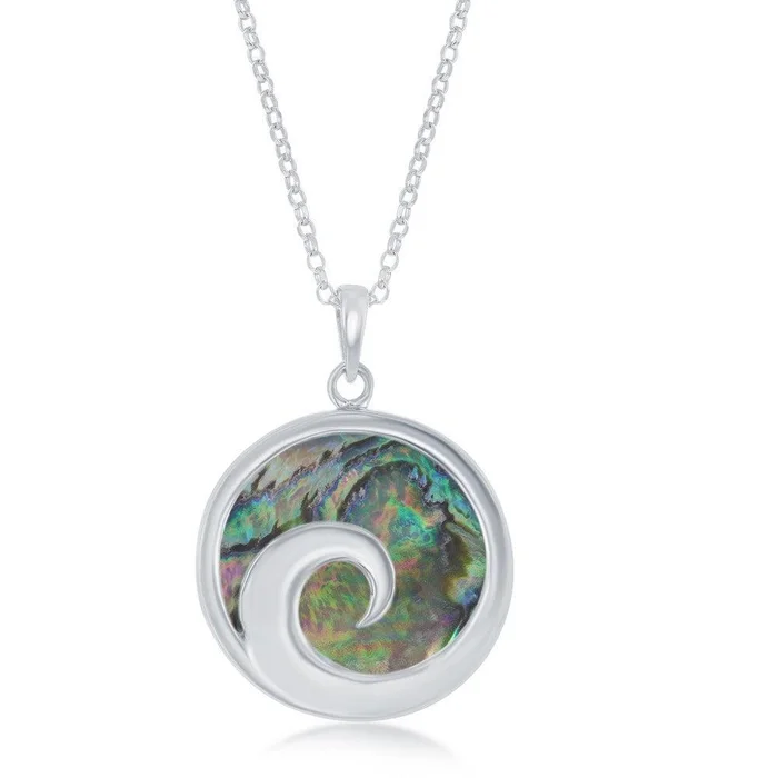 Sterling Silver Wave Design Abalone Pendant Chain