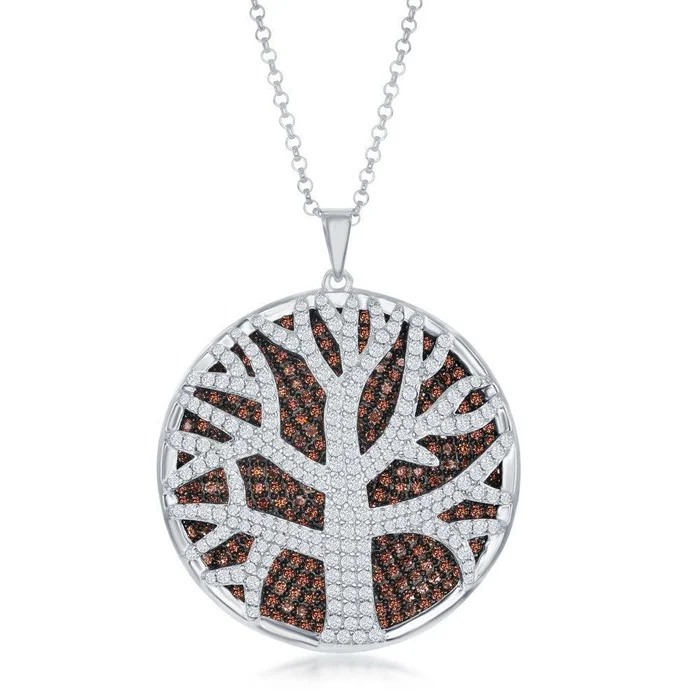 Sterling Silver White and Brown CZ Pendant Chain