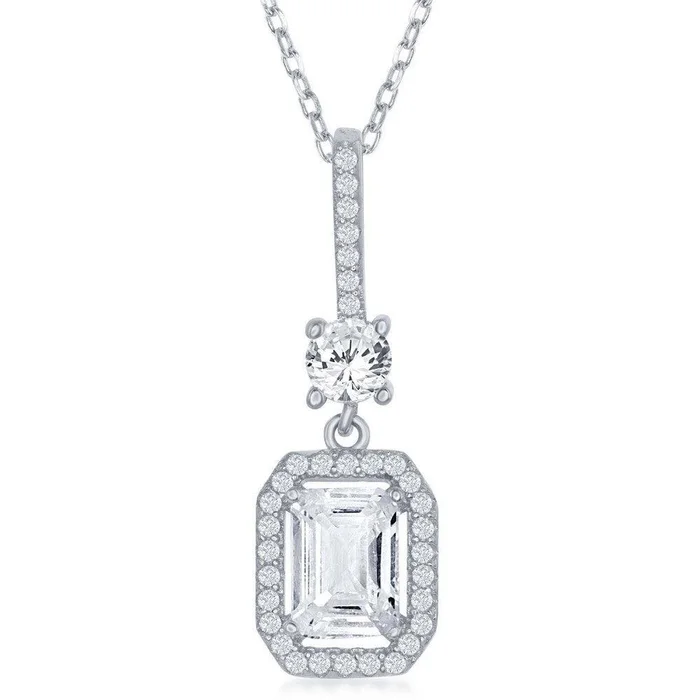 Sterling Silver White Emerald CZ Border Pendant