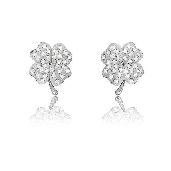 Sterling Silver White Enamel 4-Leaf Earrings