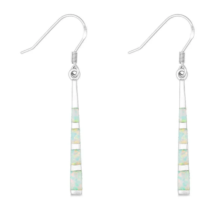 Sterling Silver White Inlay Opal Dangling Earrings