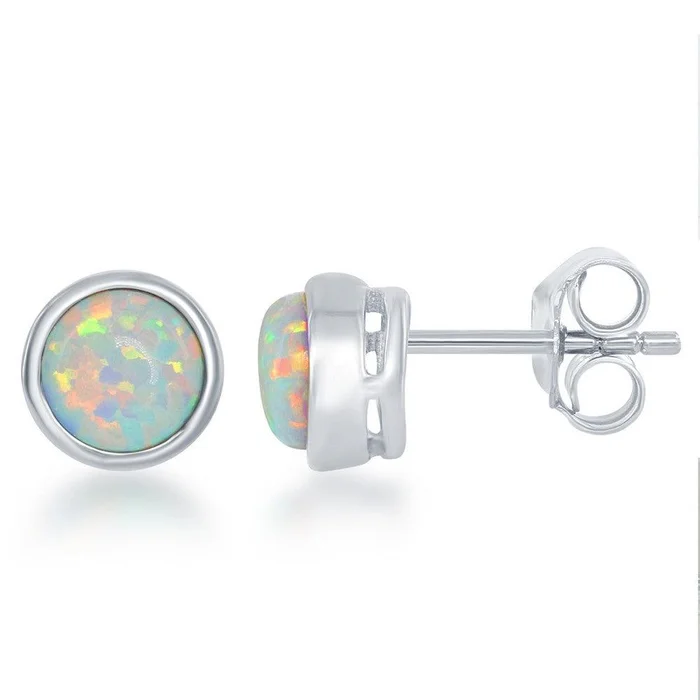 Sterling Silver White Inlay Opal Stud Earrings
