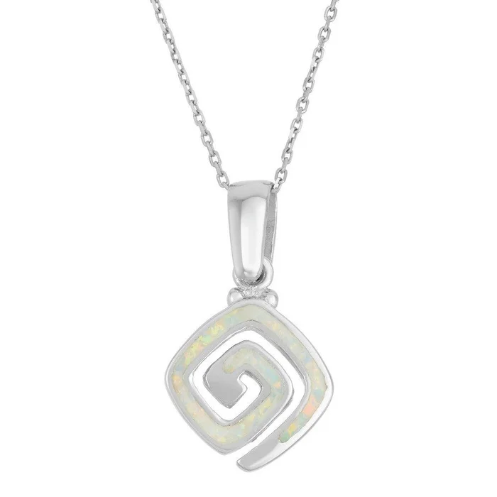 Sterling Silver White Inlay Opal Swirl Pendant