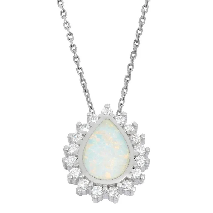 Sterling Silver White Inlay Opal Teardrop Pendant