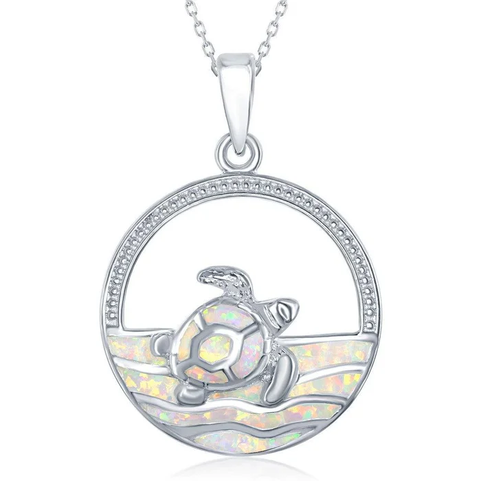 Sterling Silver White Inlay Opal Waves Pendant