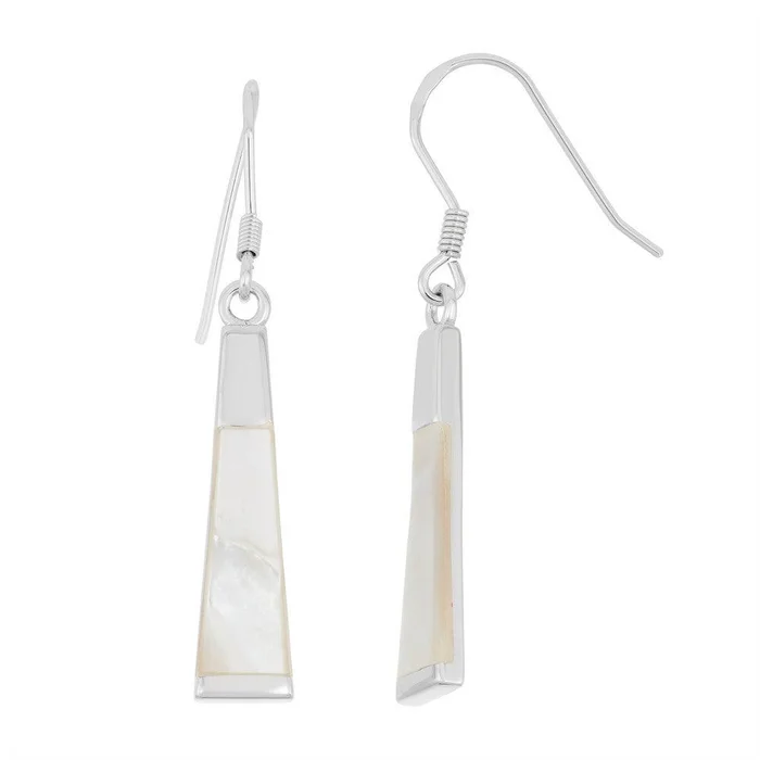 Sterling Silver White MOP Long Thin Earrings
