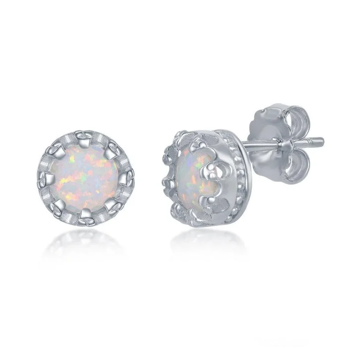 Sterling Silver White Opal Stud Earrings