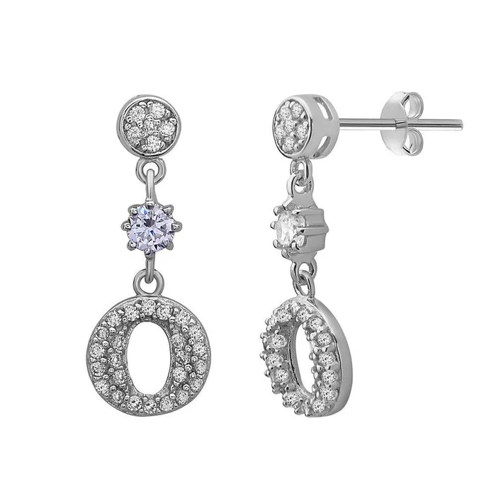 Sterling Silver White Open and CZ Dangling Earrings