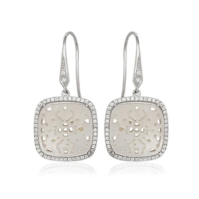 Sterling Silver White Square Cut Out MOP Earrings