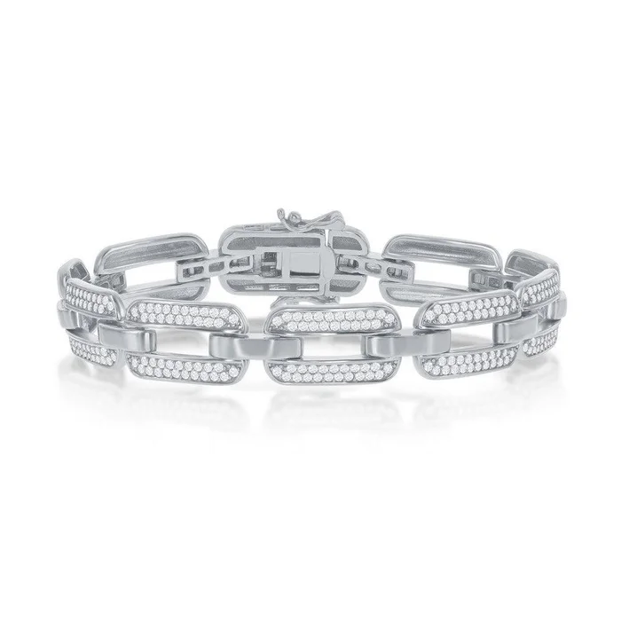 Sterling Silver Wide CZ Linked Bracelet