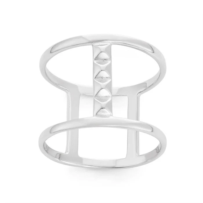 Sterling Silver Wide Double Row with Bars Ring, Size 5