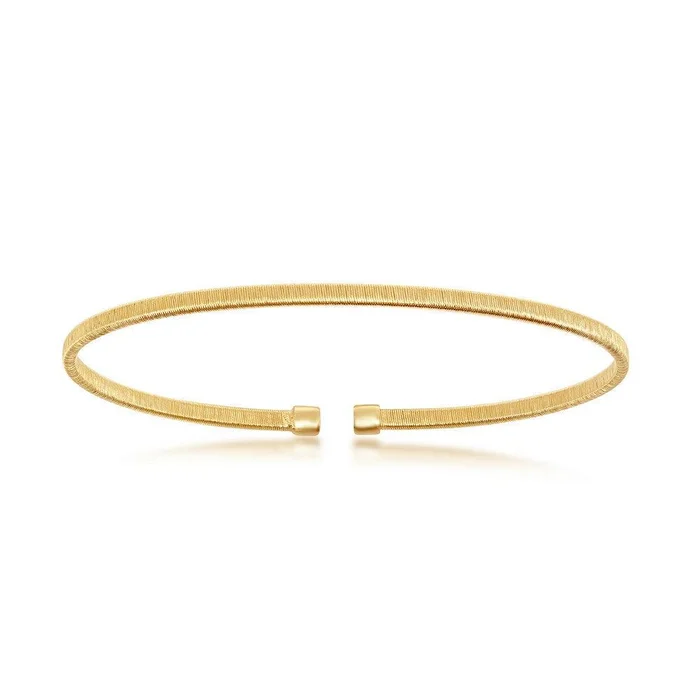 Sterling Silver Wire Designer Bangle; Bonded with 14K Gold Plating