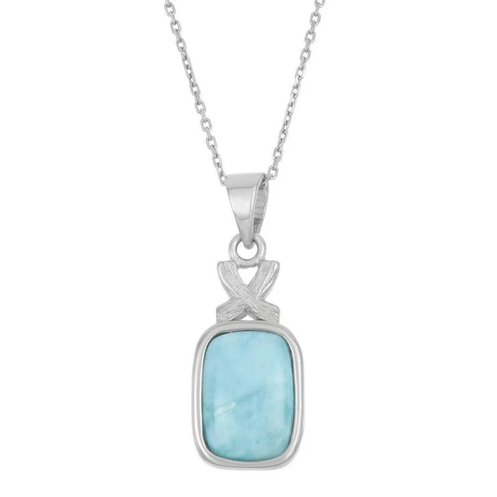 Sterling Silver X Design Larimar Rectangle Pendant