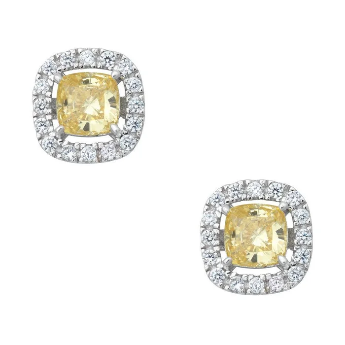 Sterling Silver Yellow Canary Square Stud Earrings
