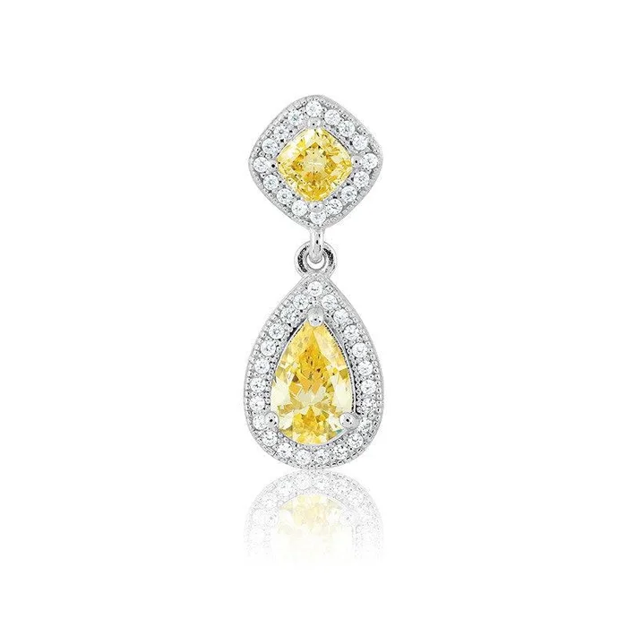 Sterling Silver Yellow Micro Pave Teardrop Pendant