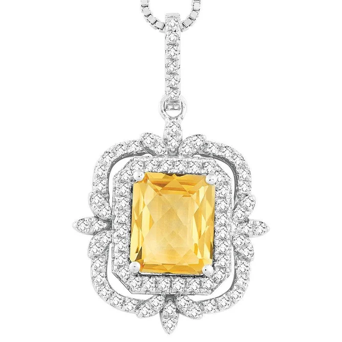 Sterling Silver Yellow Octagon Citrine Necklace