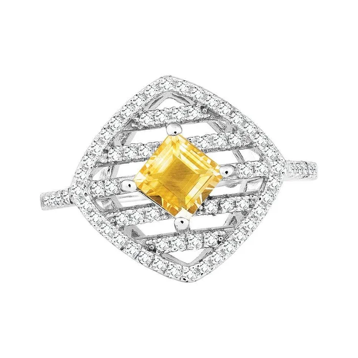 Sterling Silver Yellow Square Citrine Ring, 8