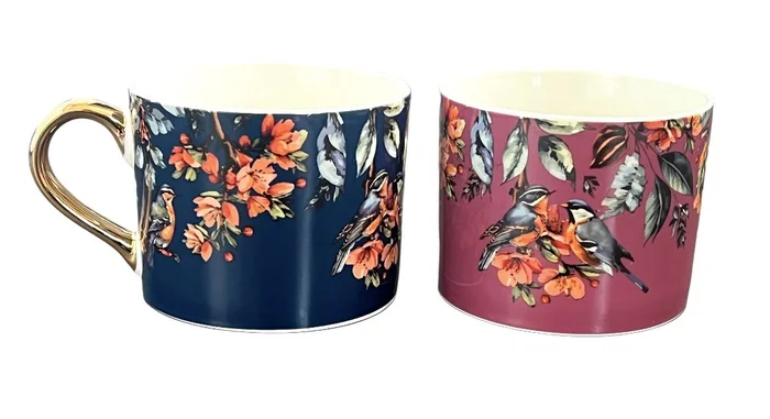 Straight Sided Mug with Gold Handle – Garden Blooms Blue