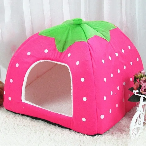 Strawberry Shaped Foldable Short Plush Pet House Nest, Size: L(Pink)