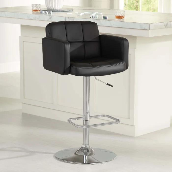 Studio 55D Trek Large Black Faux Leather Adjustable Swivel Bar Stool