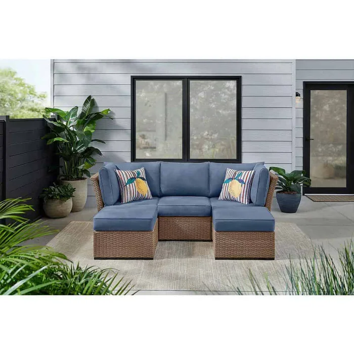 StyleWell Salisbury Cedarbrook 5-Piece Outdoor Sectional with Espresso Frame Finish and Lake Cushions