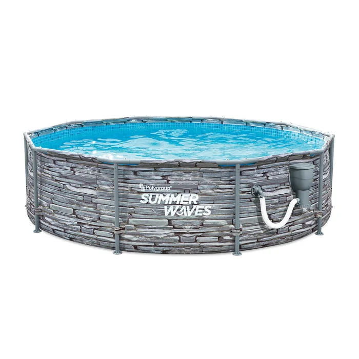 Summer Waves Active 12′ Stone Slate Metal Frame Above Ground Pool Set