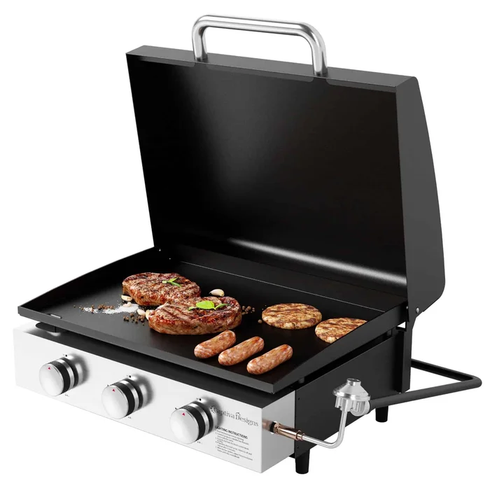 Summit Living 22-Inch Tabletop Griddle Portable Propane Gas Griddle with 3 Burners – Black