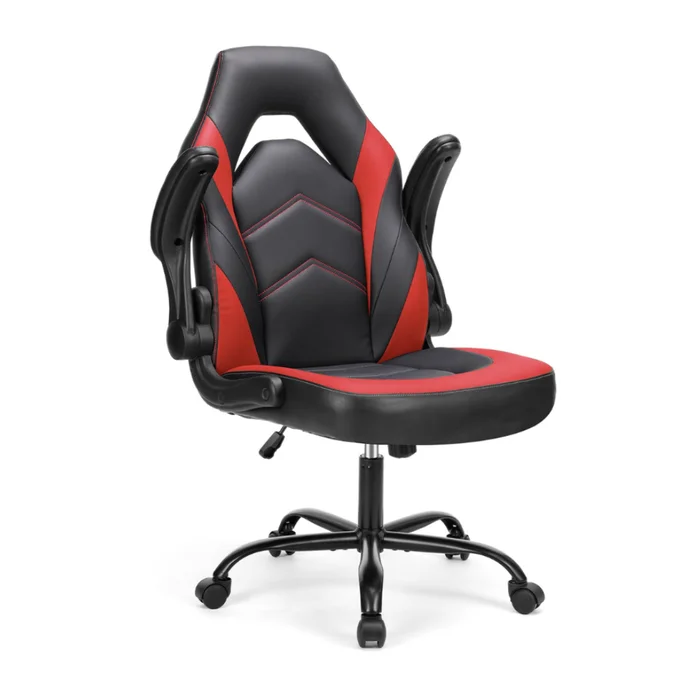 Sweetcrispy Computer Gaming Desk Chair – Ergonomic Office Executive Adjustable Swivel Task PU Leather Racing Chair, Black Red