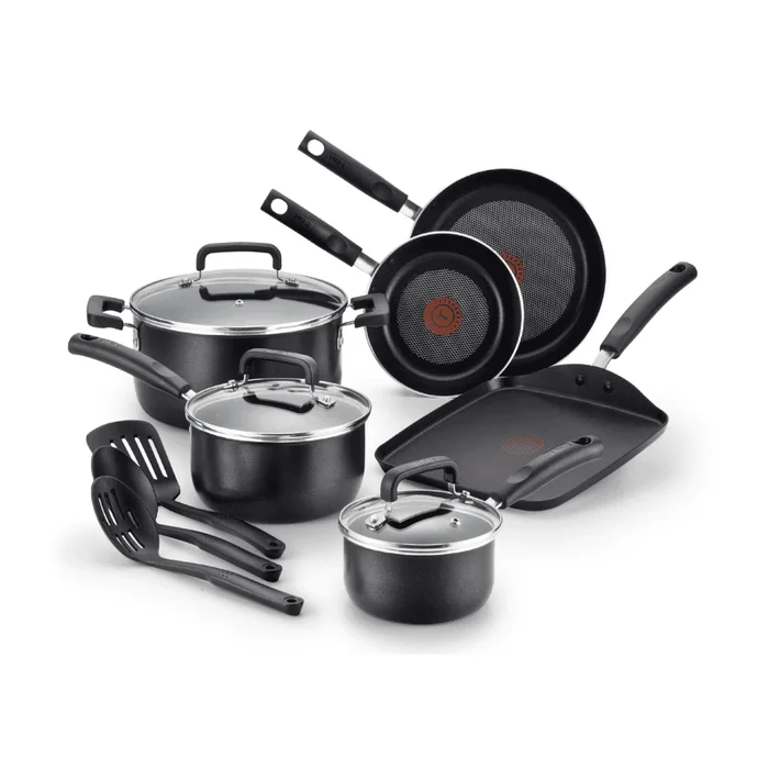 T-fal Signature Nonstick Cookware Set 12 Piece, Oven Broiler Safe 350F, Dishwasher Safe, Black
