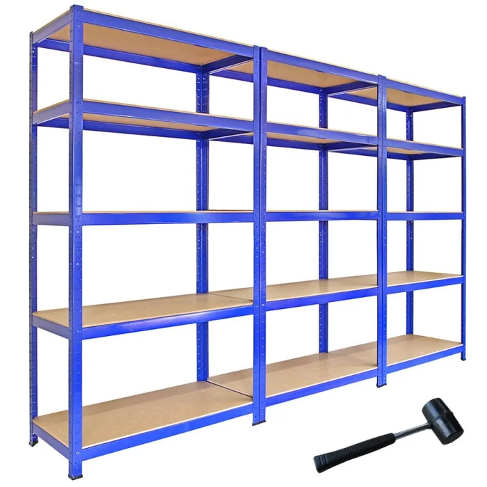 T-Rax Pack of 3 Garage Shelving Units – 5 Tier Heavy Duty Rack for Storage Steel Utility Shelves | Metal & MDF Boltless Racking Assembly System | 4200KG Capacity | 280KG Per Shelf, Blue