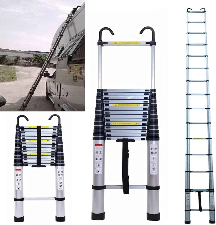 Telescoping Ladder 20FT Extension Ladder with 2 Detachable Hooks Aluminum Telescopic Ladder Collapsible Ladder, 330 Lb Capacity