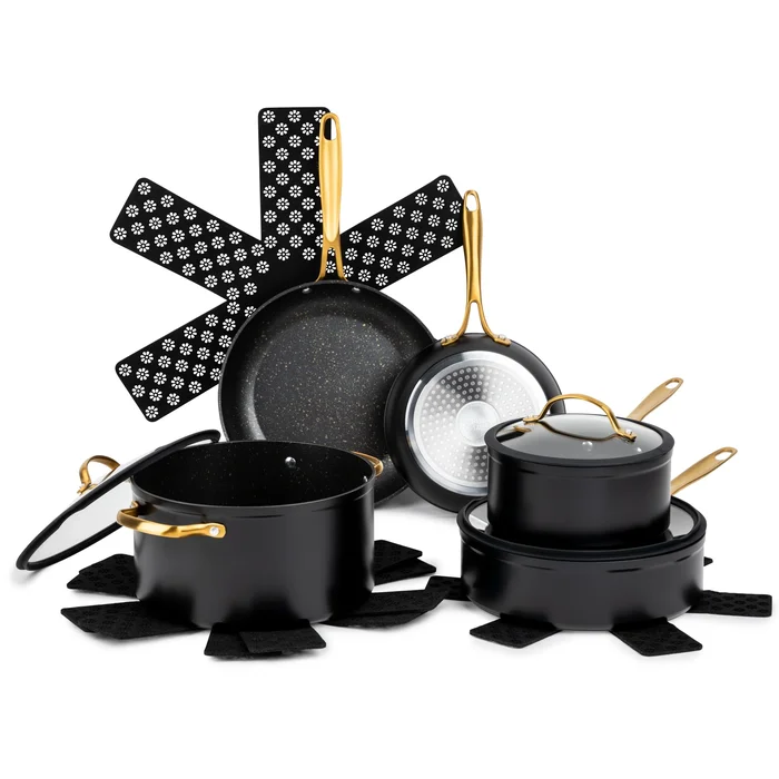 Thyme & Table Signature 12-Piece Cookware Set Non-Stick – Black & Gold