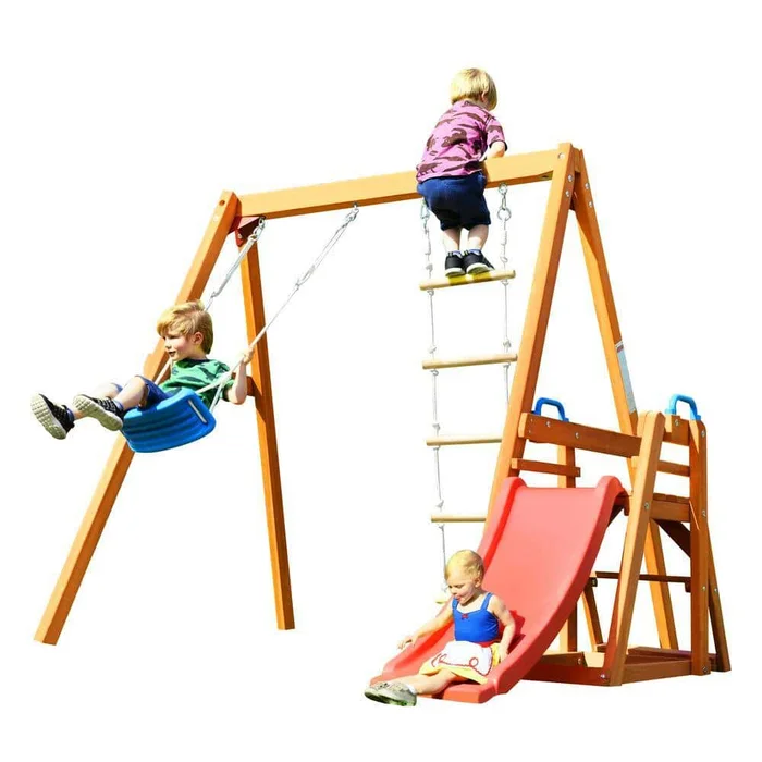 TIRAMISUBEST SWXY000062AAQ Outdoor Wooden Swing Set with Slide for Toddlers