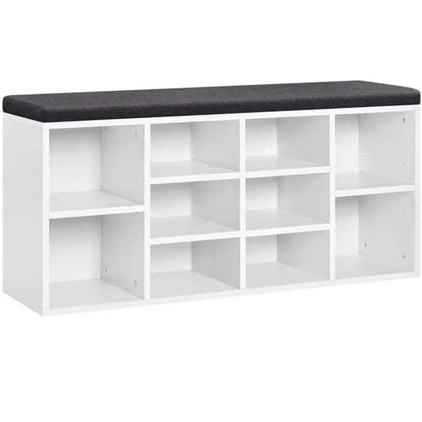 Topeakmart 41.5” Shoe Storage Bench Organizer with 10 cubbies and Cushion Seat, White