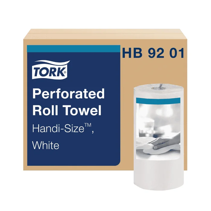 Tork Handi-Size Perforated Roll Towel White, Certified Compostable, 30 x 120 Towels, HB9201
