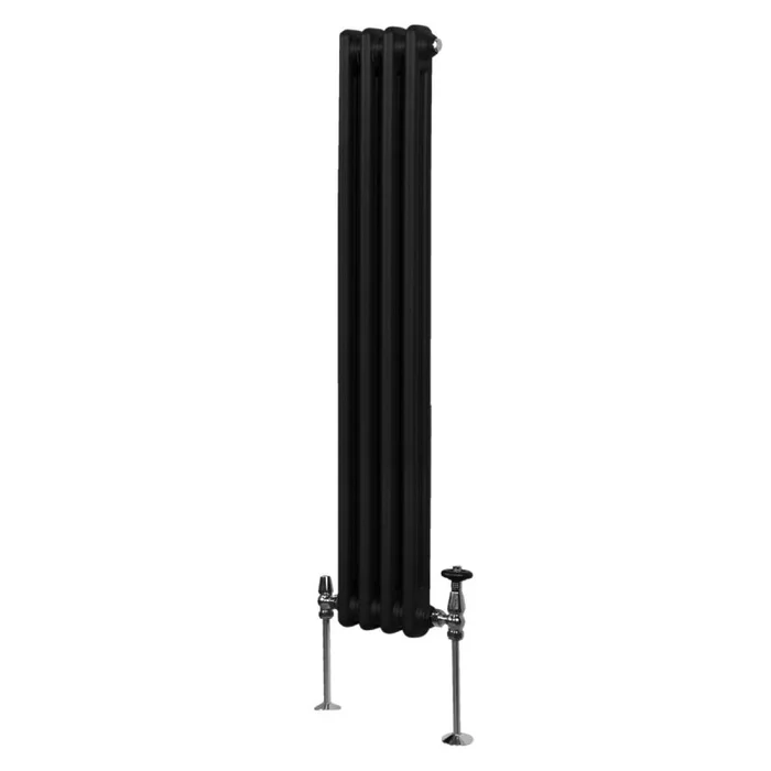 Traditional 2 Column Radiator 1500mm x 202mm Modern Central Heating Heater Matt Black Carbon Steel Vertical Wall Mounted Kitchen Living Room Bathroom Cleaning Brush Fixing Kit & Brackets